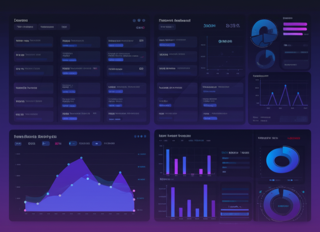Modern financial dashboard showing loan analytics, banking interface, and financial charts